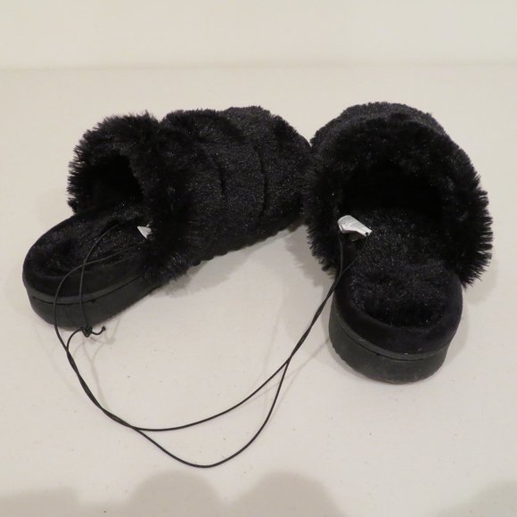 Women Small Black Slip-on Slippers Cozy Mountain Memory Foam Rubber Sole New - Picture 6 of 16